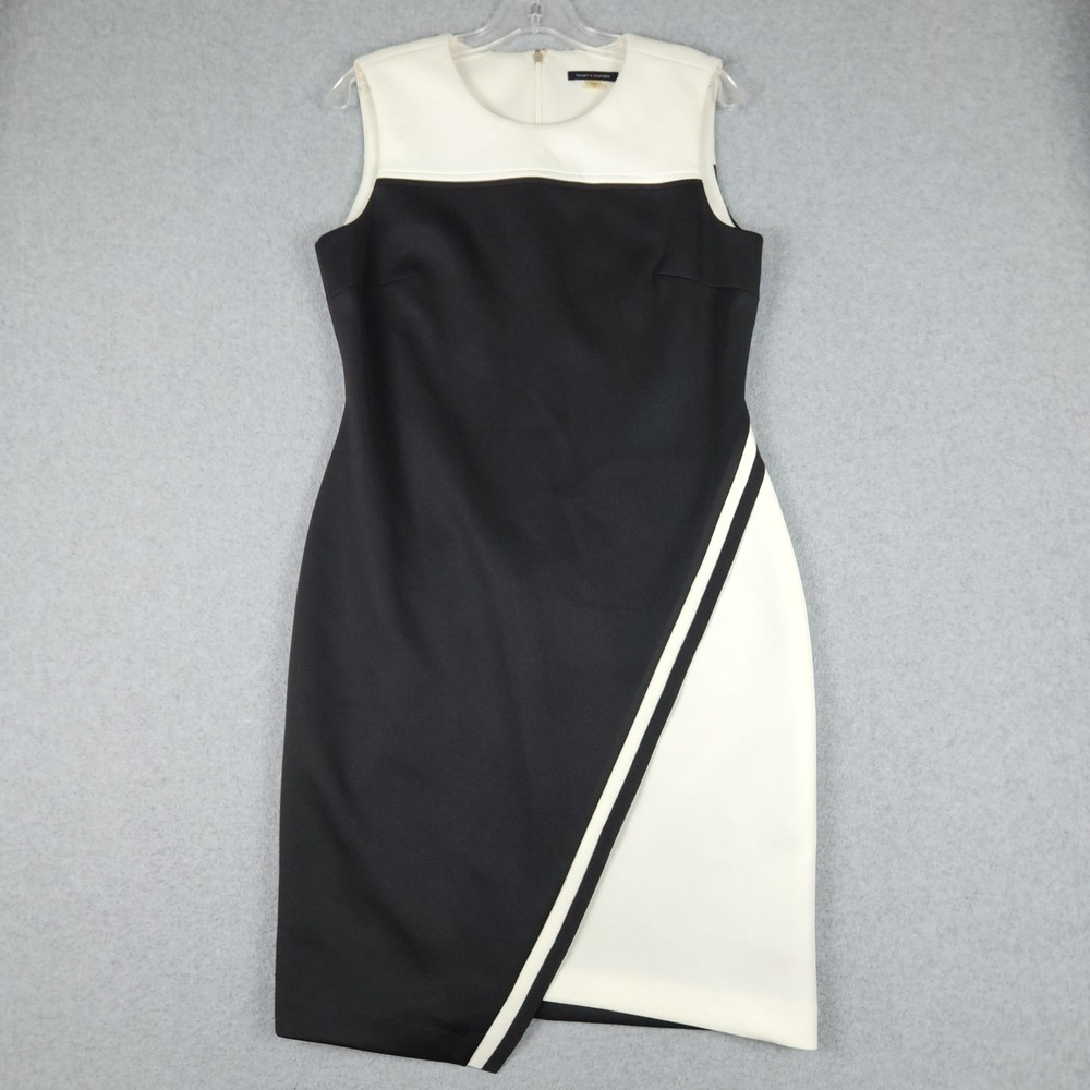 Tommy Hilfiger Sheath Dress Womens‎ 12 Black Ivory Colorblock Scuba Asymmetrical